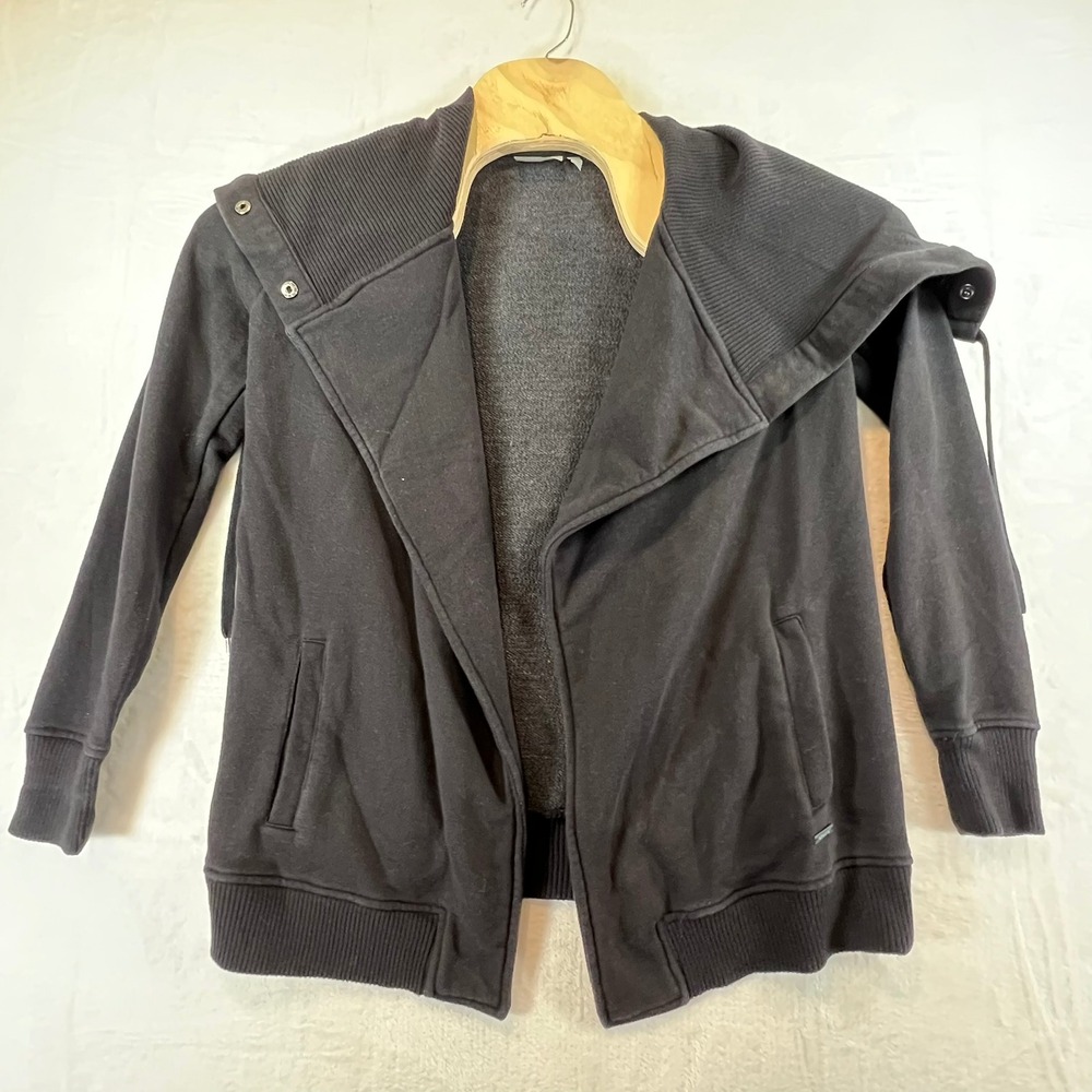 Athleta Asymmetric Wrap Sweatshirt Women XS Black Snap Collar Fleece Jacket